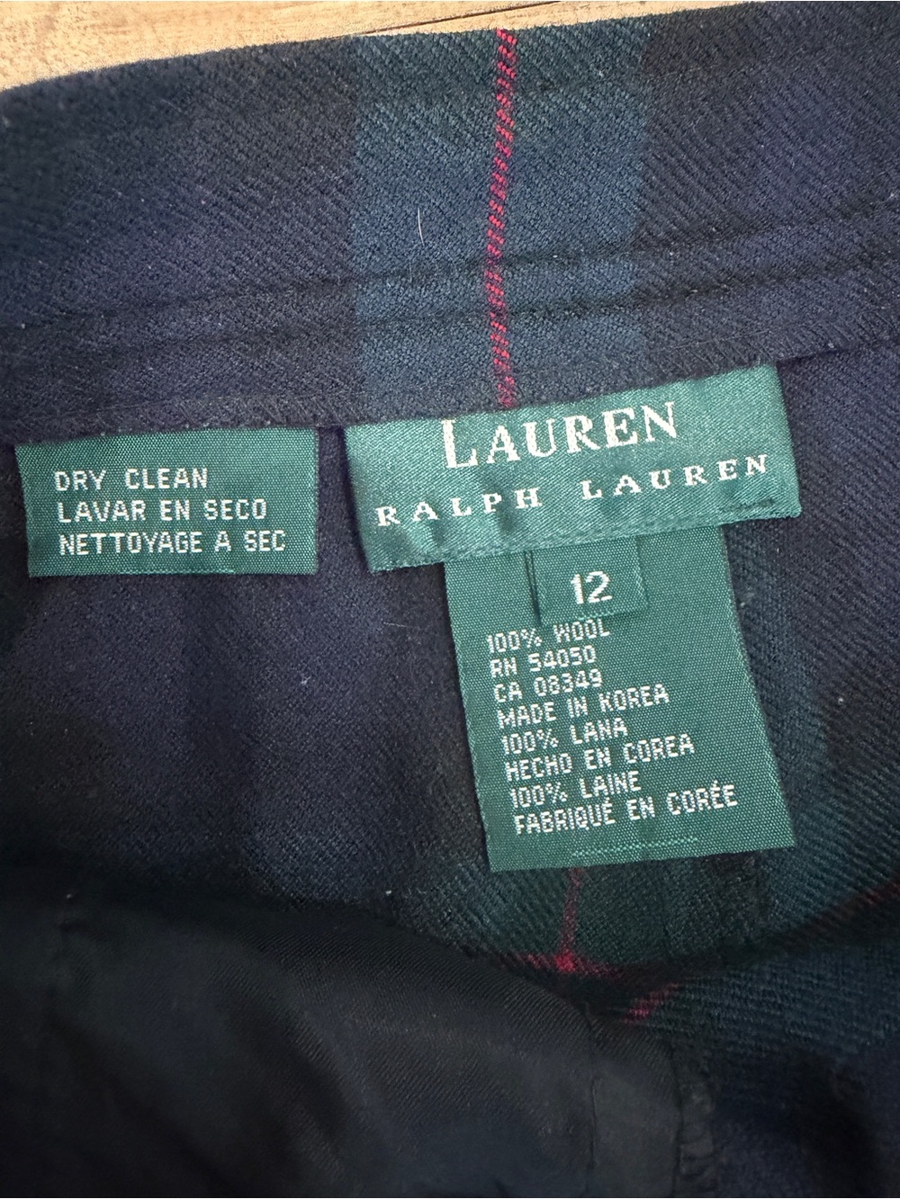 Vintage Ralph Lauren A-Line Plaid Midi Wool Skirt in Navy and Green 12 - Picture 7 of 12